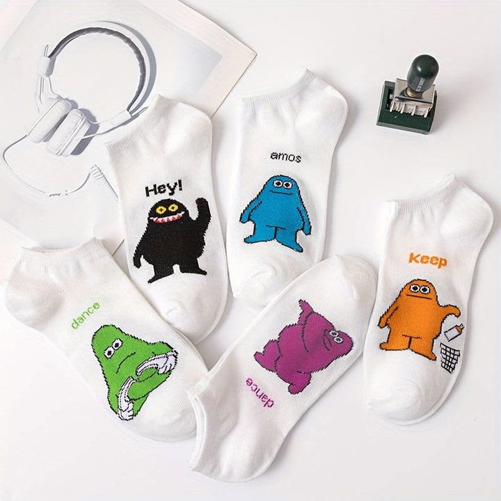 5 Pairs Cute Cartoon Soft Polyester Blend Funny Ankle Socks - SocksLtd