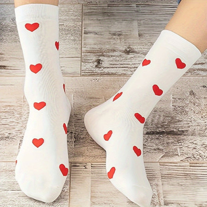 5 Pairs Cute Red Heart Pattern Soft Crew Socks - SocksLtd