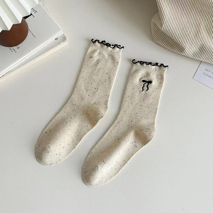 5 Pairs Dot yarn bow Casual Crew Socks - SocksLtd