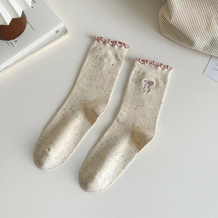 5 Pairs Dot yarn bow Casual Crew Socks - SocksLtd