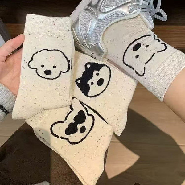 5 Pairs Dot yarn puppy Casual Crew Socks - SocksLtd