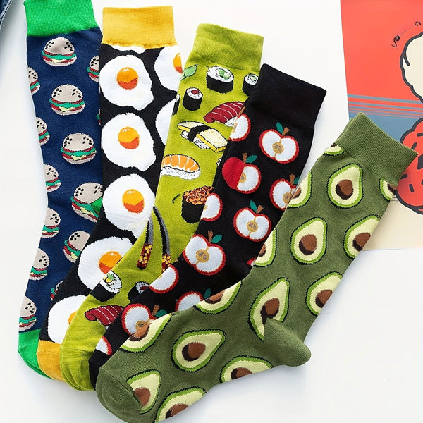 5 Pairs Egg Burger Trendy  Fruit Vegetable Crew Socks - SocksLtd