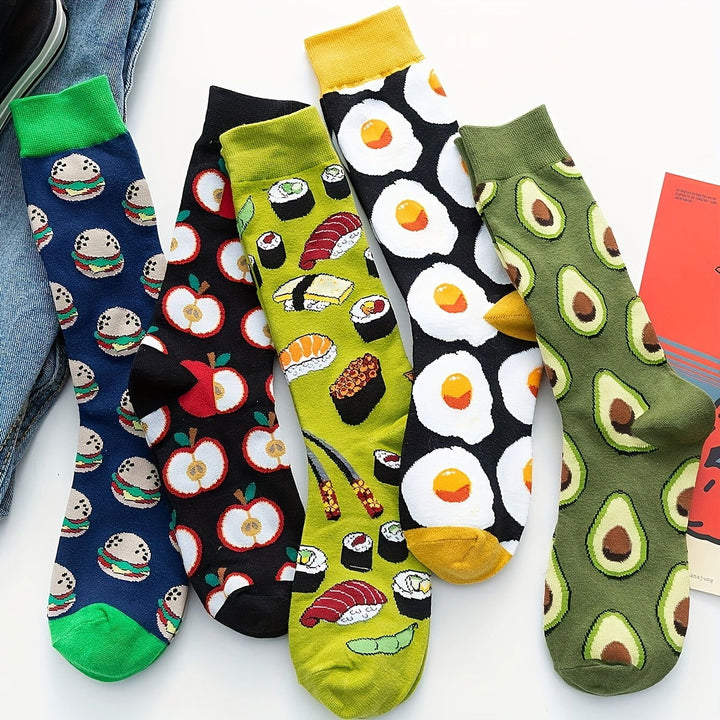 5 Pairs Egg Burger Trendy  Fruit Vegetable Crew Socks - SocksLtd