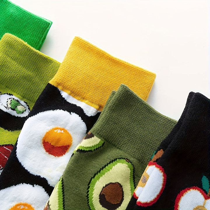 5 Pairs Egg Burger Trendy  Fruit Vegetable Crew Socks - SocksLtd