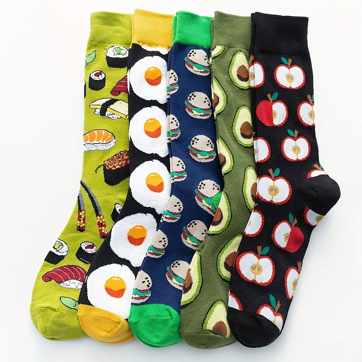 5 Pairs Egg Burger Trendy  Fruit Vegetable Crew Socks - SocksLtd