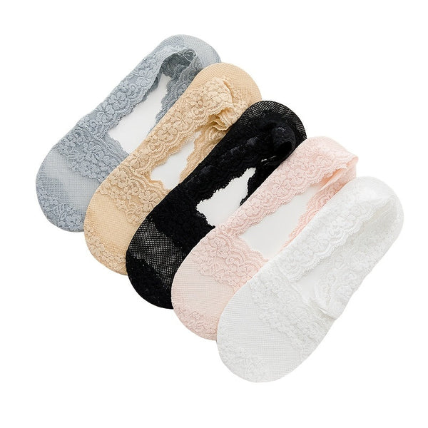 5 Pairs Elegant Cherry Blossom Invisible Lace No Show Socks - SocksLtd
