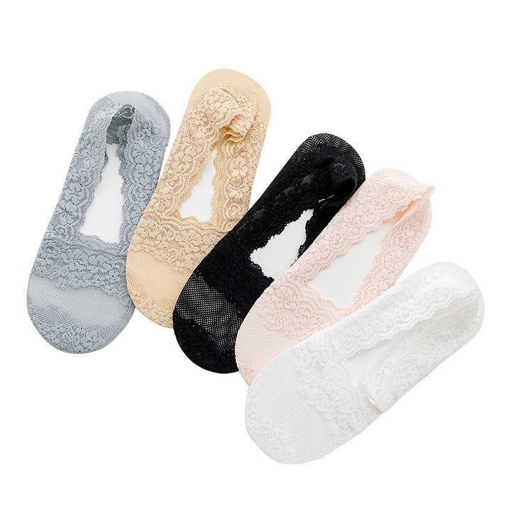 5 Pairs Elegant Cherry Blossom Invisible Lace No Show Socks - SocksLtd
