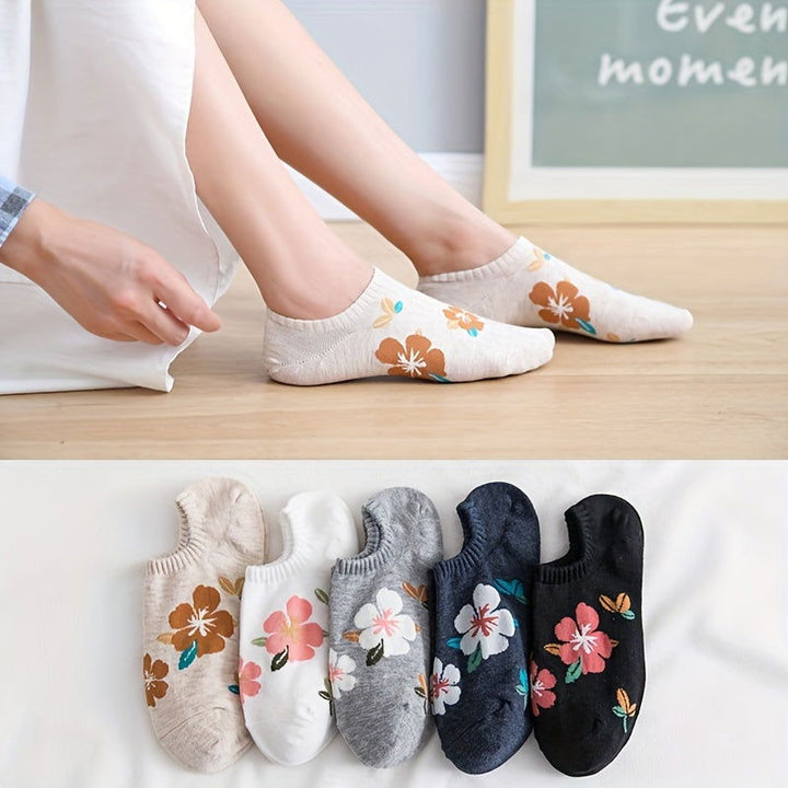 5 Pairs Fashion Peach Blossom Invisible No show socks - SocksLtd