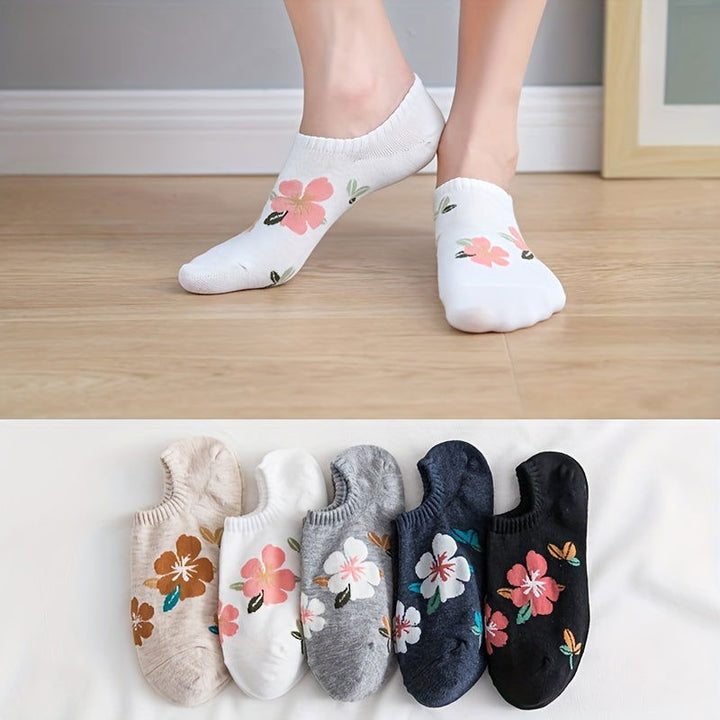 5 Pairs Fashion Peach Blossom Invisible No show socks - SocksLtd
