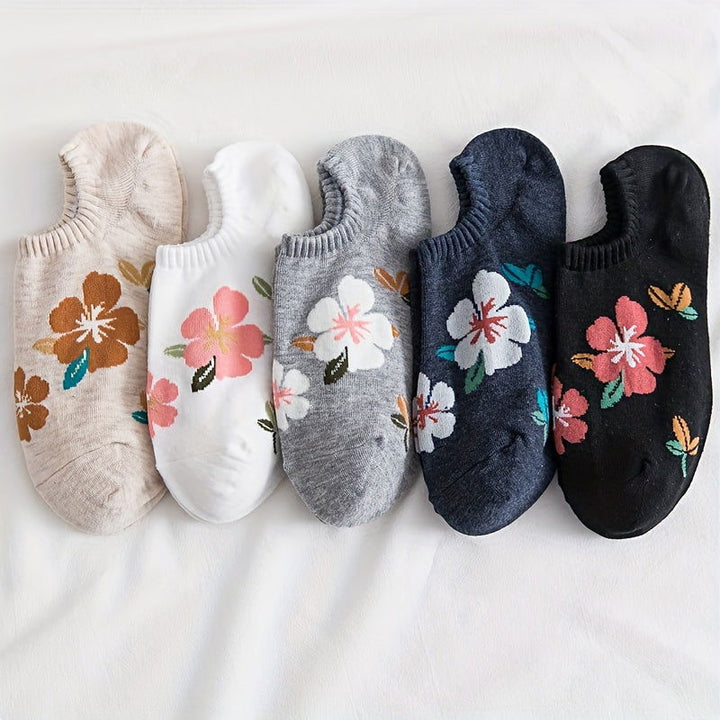 5 Pairs Fashion Peach Blossom Invisible No show socks - SocksLtd