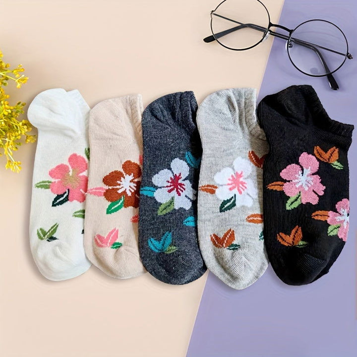 5 Pairs Fashion Peach Blossom Invisible No show socks - SocksLtd