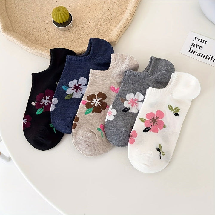 5 Pairs Fashion Peach Blossom Invisible No show socks - SocksLtd