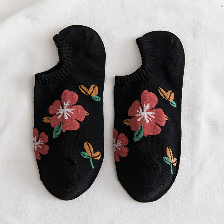 5 Pairs Fashion Peach Blossom Invisible No show socks - SocksLtd
