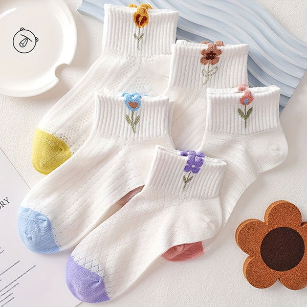 5 Pairs Floral Cute Flower Pattern  Ankle Socks - SocksLtd