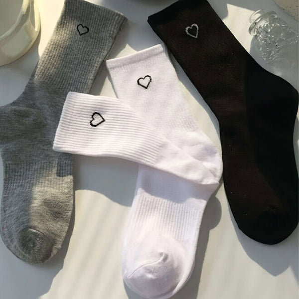 5 Pairs Heart Print Socks  Comfy Breathable Crew Socks - SocksLtd