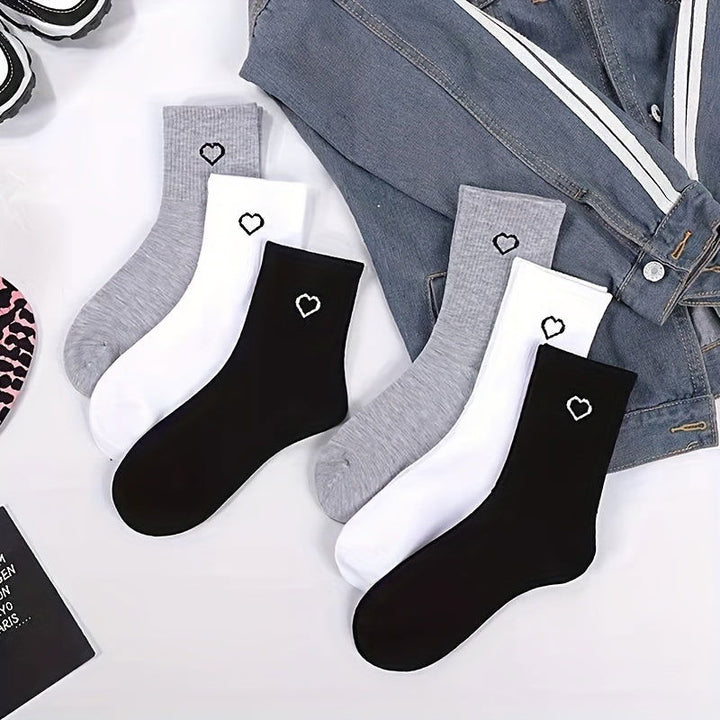 5 Pairs Heart Print Socks  Comfy Breathable Crew Socks - SocksLtd
