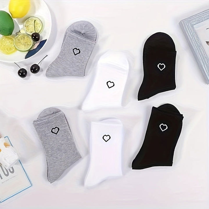 5 Pairs Heart Print Socks  Comfy Breathable Crew Socks - SocksLtd