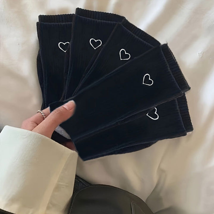 5 Pairs Heart Print Socks  Comfy Breathable Crew Socks - SocksLtd
