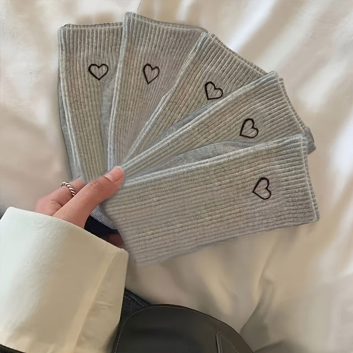 5 Pairs Heart Print Socks  Comfy Breathable Crew Socks - SocksLtd
