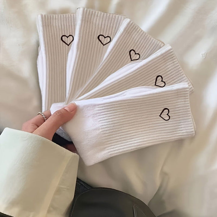 5 Pairs Heart Print Socks  Comfy Breathable Crew Socks - SocksLtd