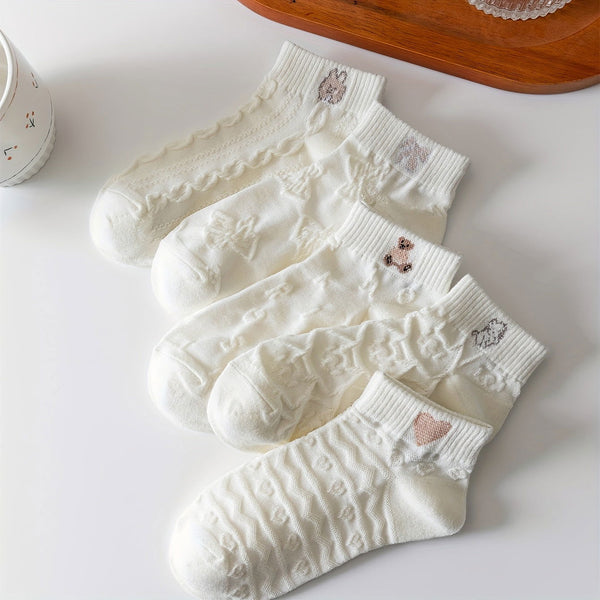 5 Pairs Heart Rabbit Print Soft Daily Ankle Socks - SocksLtd