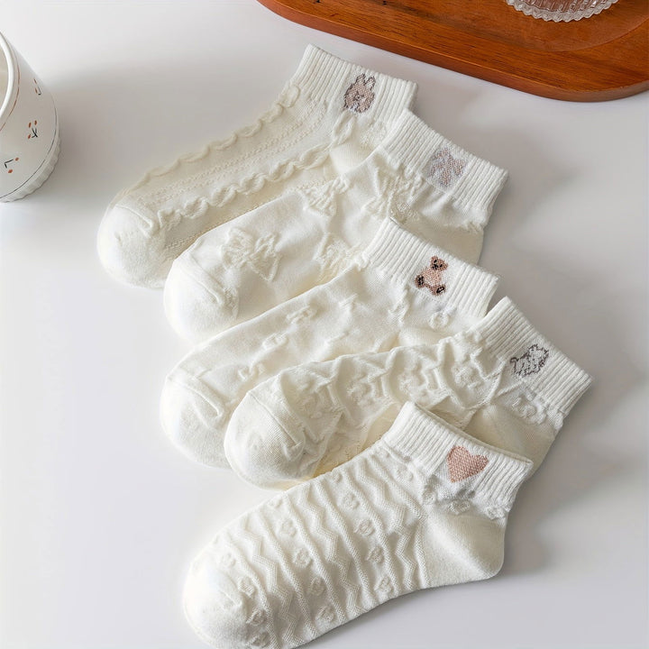 5 Pairs Heart Rabbit Print Soft Daily Ankle Socks - SocksLtd