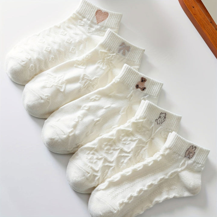 5 Pairs Heart Rabbit Print Soft Daily Ankle Socks - SocksLtd