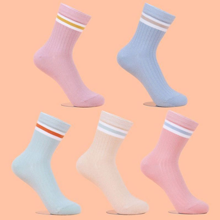5 Pairs Ins striped college Style Casual Crew Socks - SocksLtd