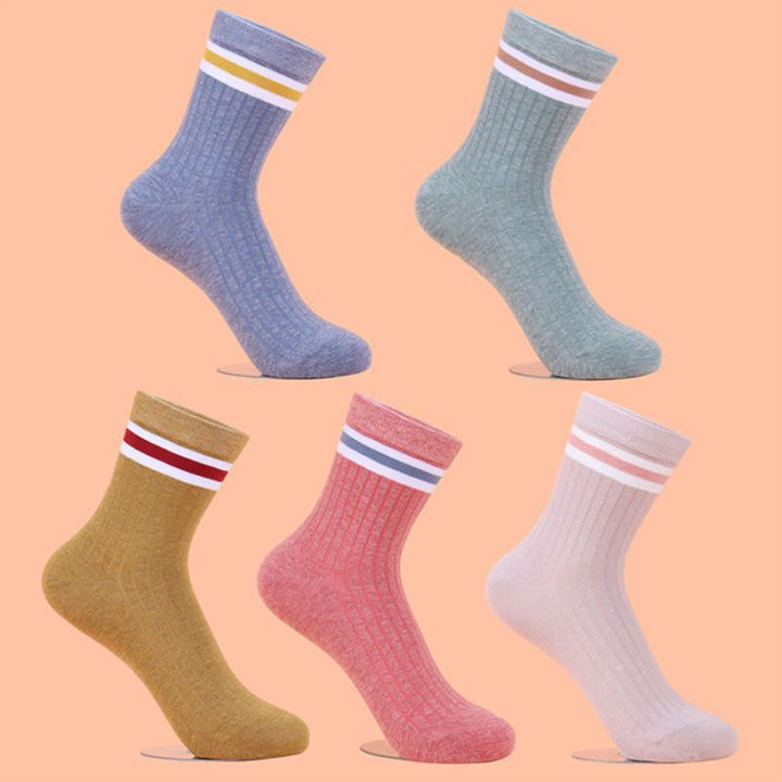 5 Pairs Ins striped college Style Casual Crew Socks - SocksLtd