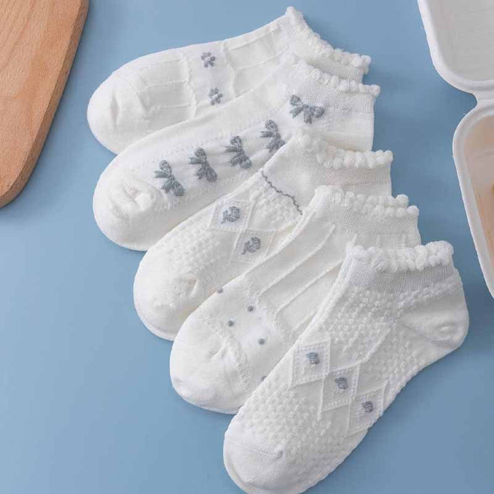 5 Pairs Ins trendy wood ear Ankle Socks - SocksLtd