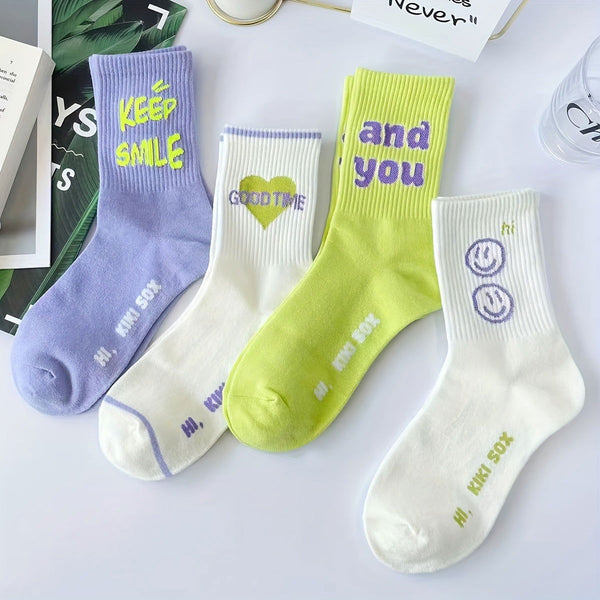 5 Pairs Letter Graphic Trendy Sports Crew Socks - SocksLtd