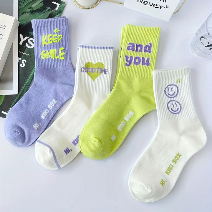 5 Pairs Letter Graphic Trendy Sports Crew Socks - SocksLtd