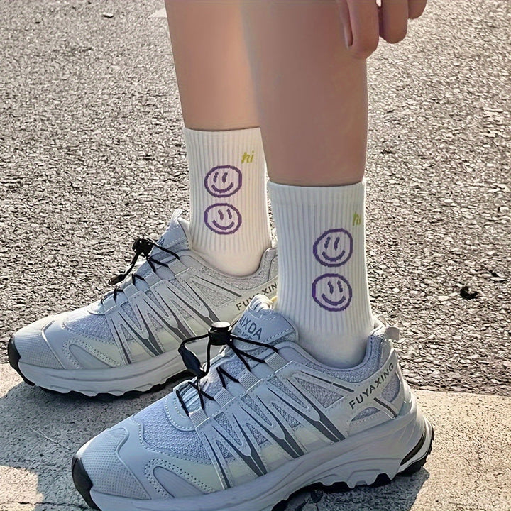 5 Pairs Letter Graphic Trendy Sports Crew Socks - SocksLtd