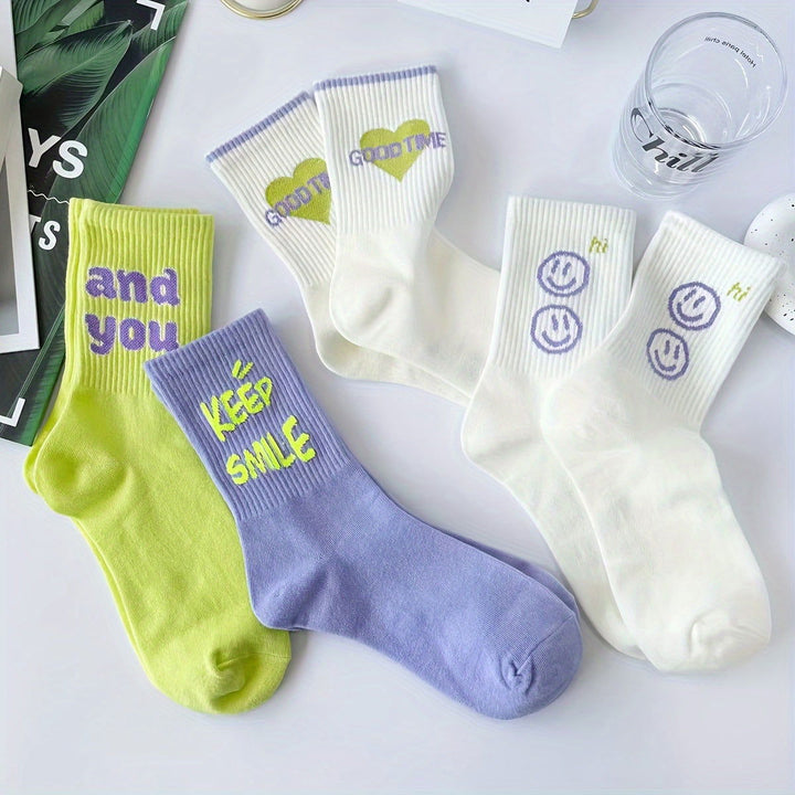 5 Pairs Letter Graphic Trendy Sports Crew Socks - SocksLtd