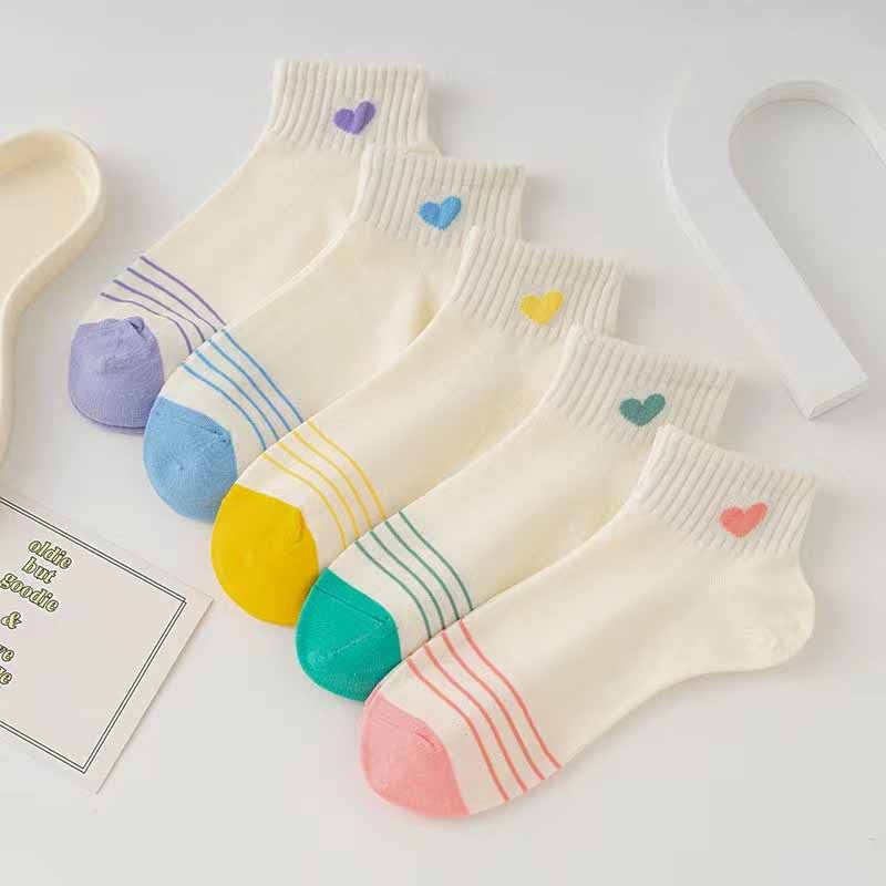 5 Pairs Love stripe Casual Ankle Socks - SocksLtd