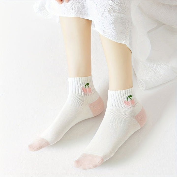 5 Pairs Pink Cartoon Style Fresh Cute Ankle Socks - SocksLtd