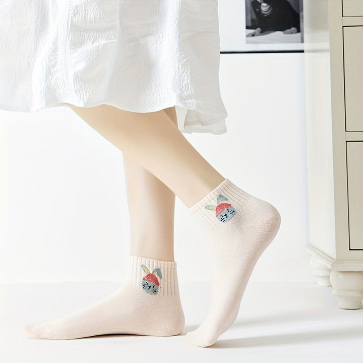 5 Pairs Pink Cartoon Style Fresh Cute Ankle Socks - SocksLtd