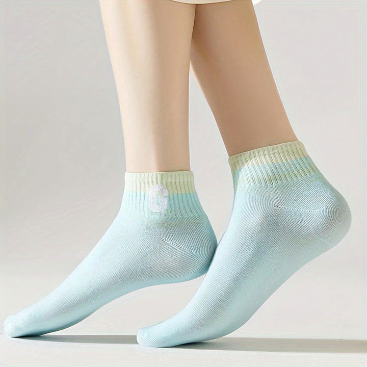 5 Pairs Round Letter Neck Regular Soft Ankle Socks - SocksLtd