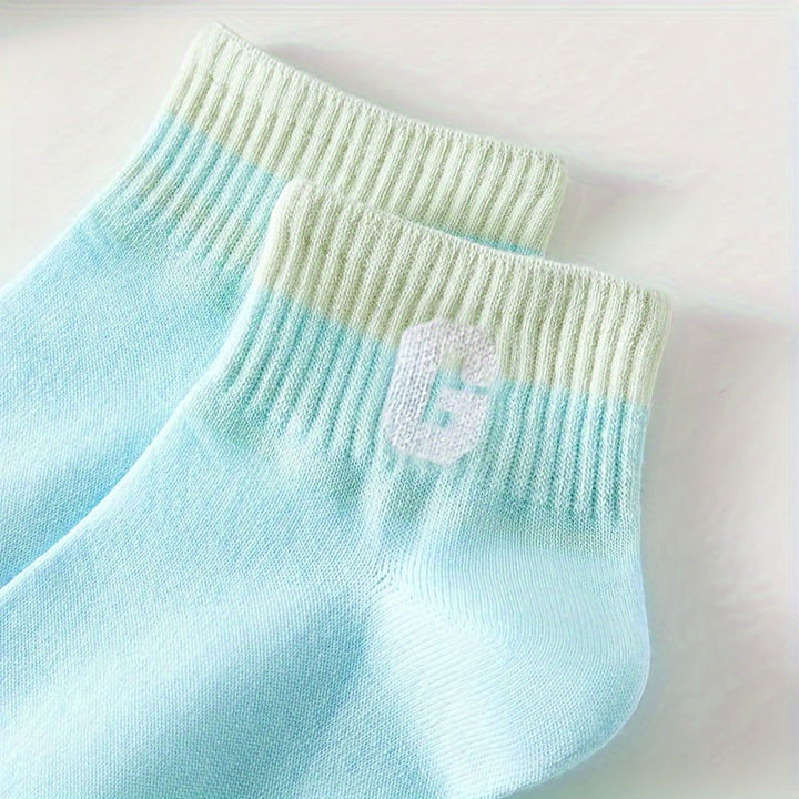5 Pairs Round Letter Neck Regular Soft Ankle Socks - SocksLtd