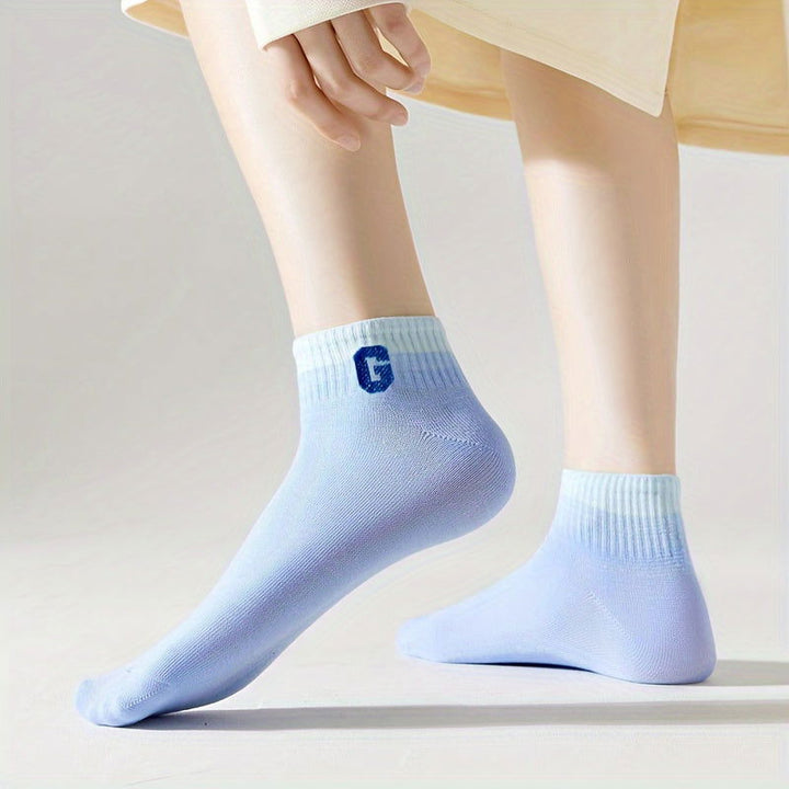 5 Pairs Round Letter Neck Regular Soft Ankle Socks - SocksLtd