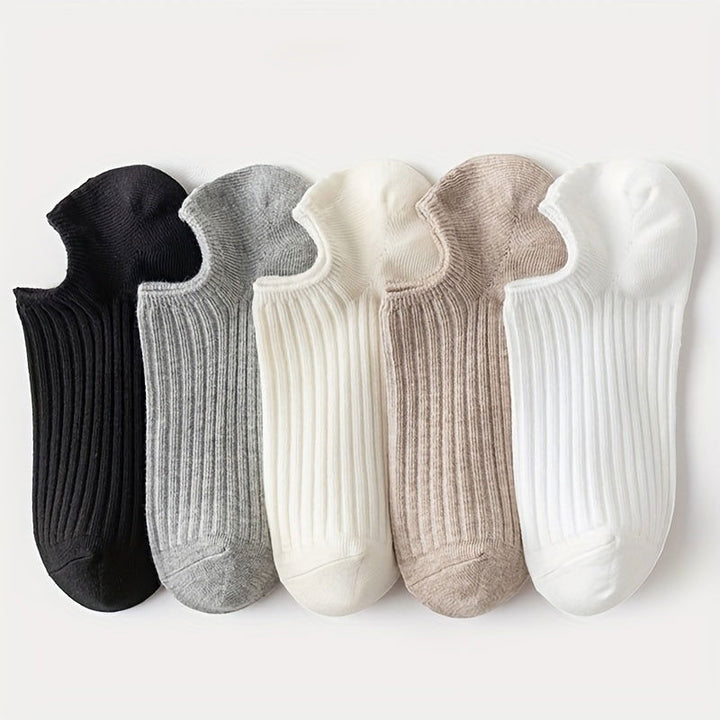 5 Pairs Simple Boat Breathable No Show Socks - SocksLtd