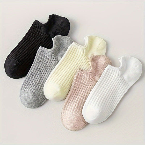 5 Pairs Simple Breathable Low Cut Invisible Ankle Socks - SocksLtd