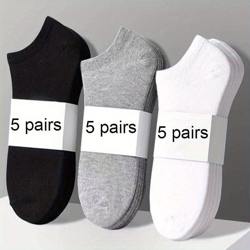 5 Pairs Simple Unisex Solid Ankle Socks - SocksLtd