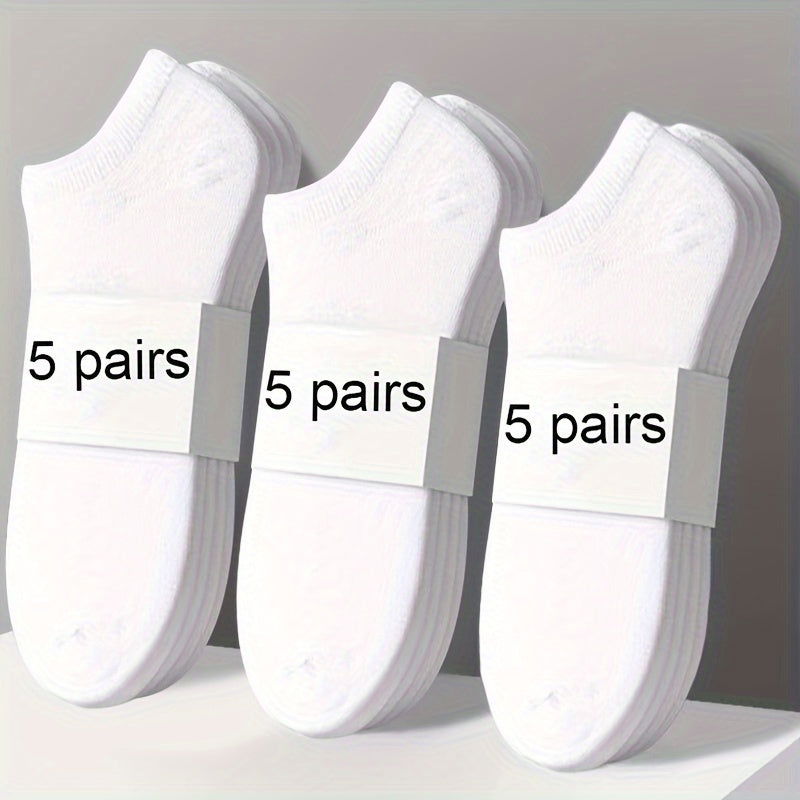 5 Pairs Simple Unisex Solid Ankle Socks - SocksLtd