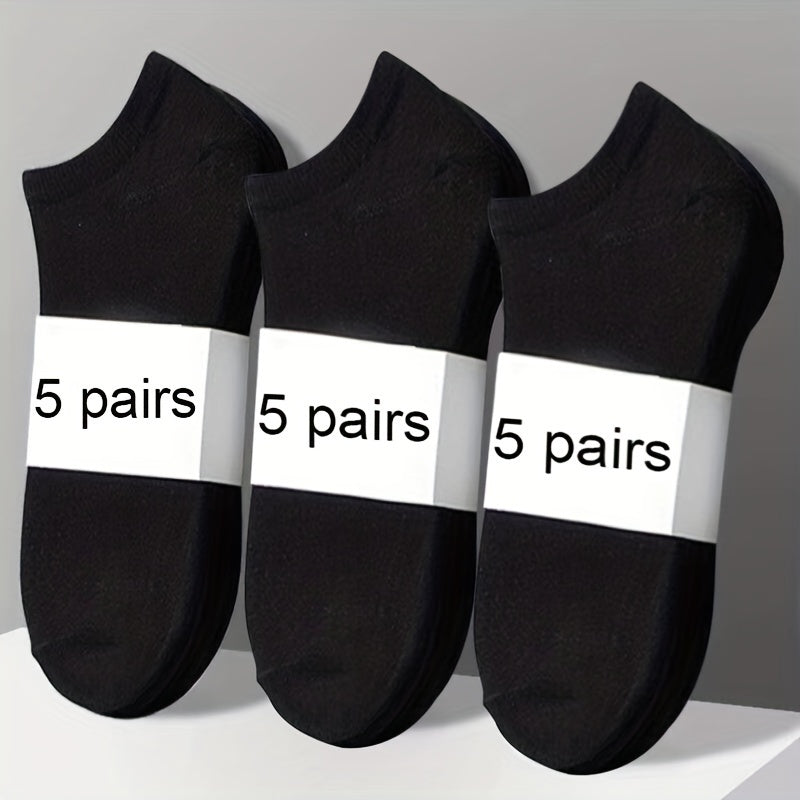 5 Pairs Simple Unisex Solid Ankle Socks - SocksLtd