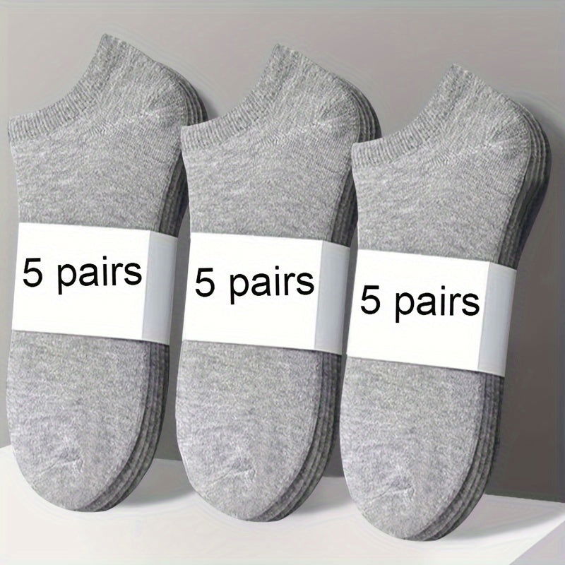 5 Pairs Simple Unisex Solid Ankle Socks - SocksLtd