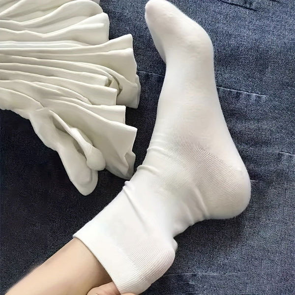 5 Pairs Soft Texture Elastic Fit White Crew Socks - SocksLtd