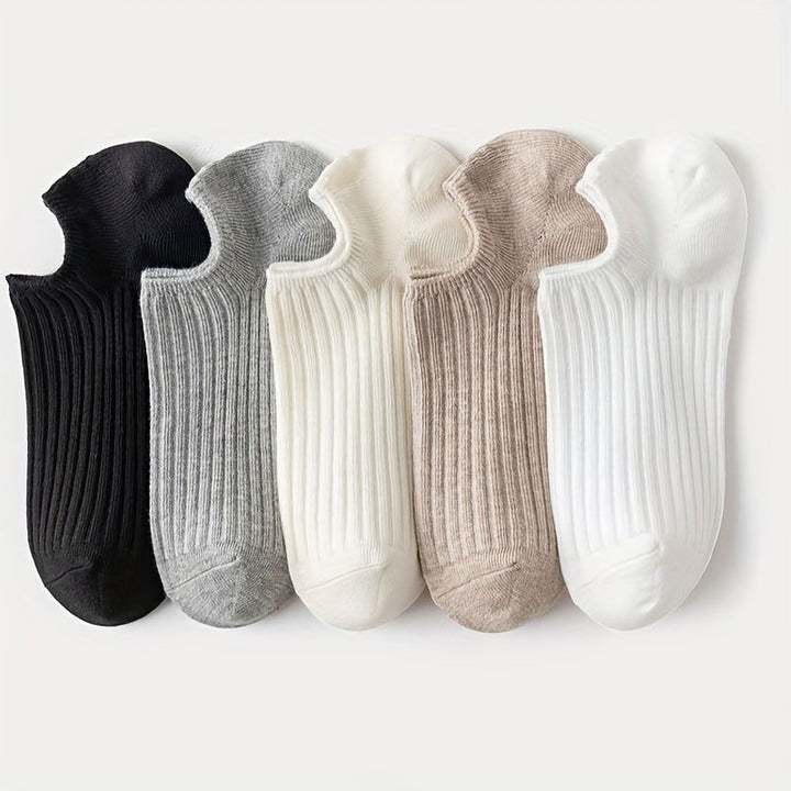 5 Pairs Solid Comfy Simple Unisex Ankle Socks - SocksLtd