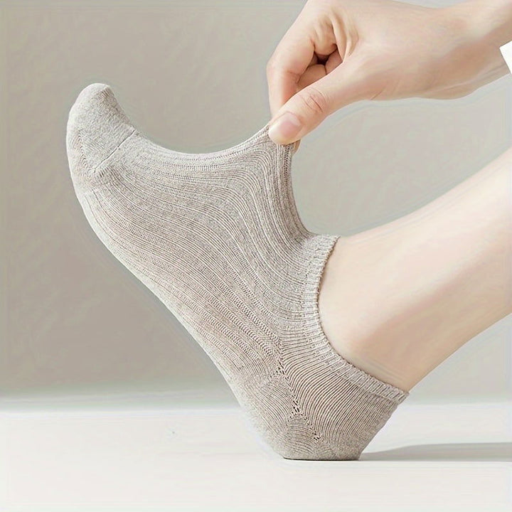 5 Pairs Solid Ribbed Comfy Simple Invisible Ankle Socks - SocksLtd