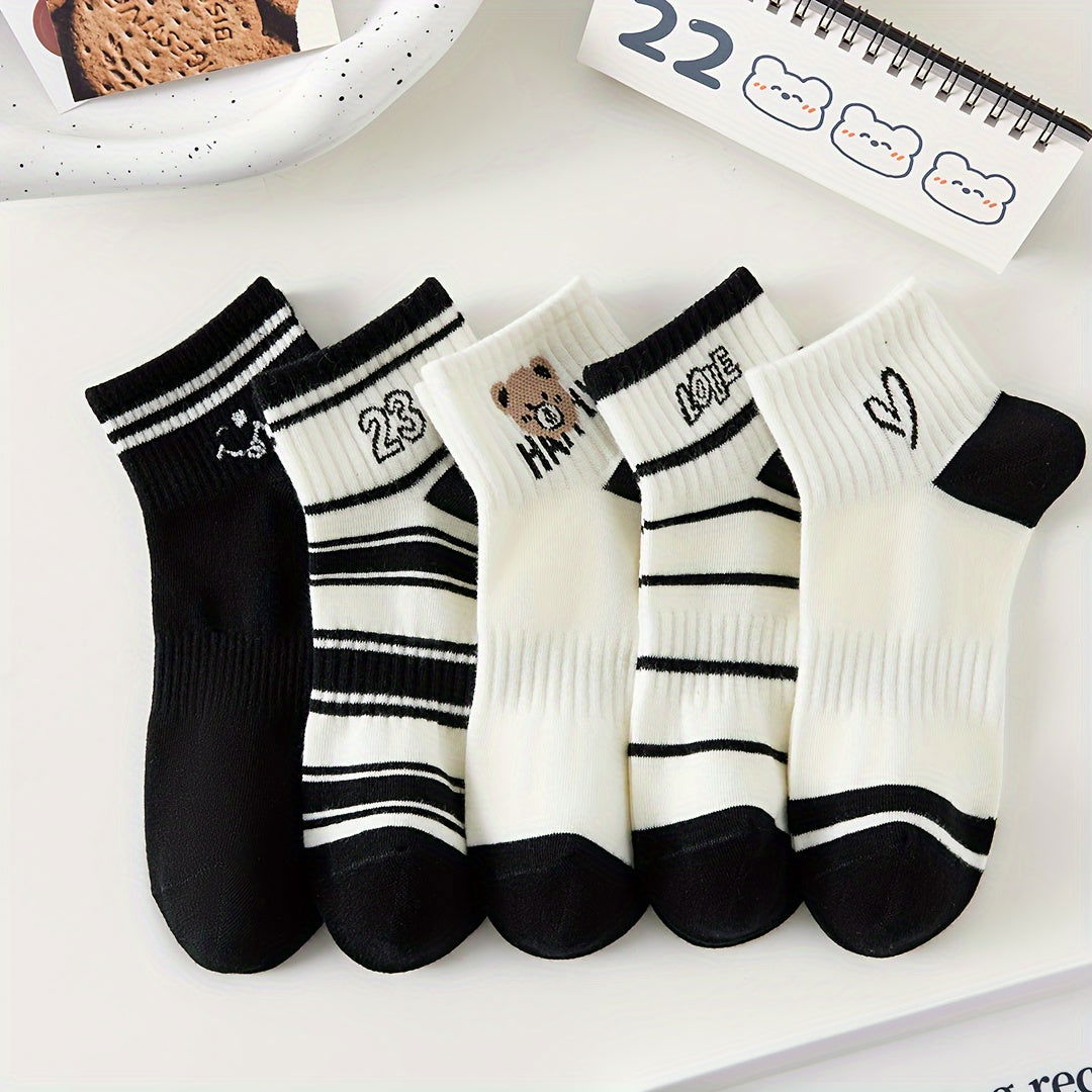 5 Pairs Striped Comfy Breathable Ankle Socks - SocksLtd